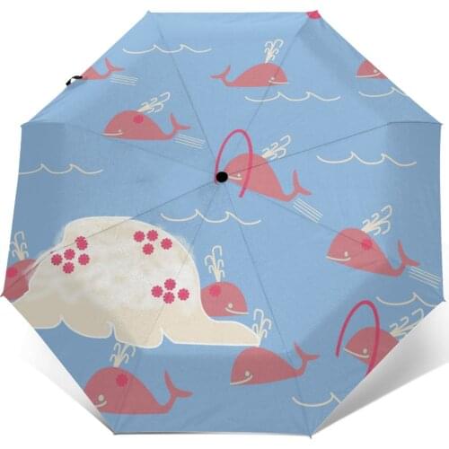 Automatic Umbrella Rain Women Three-folding Whale Fish Sea Island Waves Spout Sport Windproof Umbrella Waterproof parasol