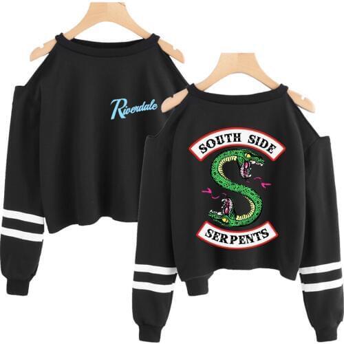 New Riverdale Cropped Sweatshirt Harajuku South Side Serpent Print Crop Top Sweatshirt For Women Sexy Off The Shoulder Clothing