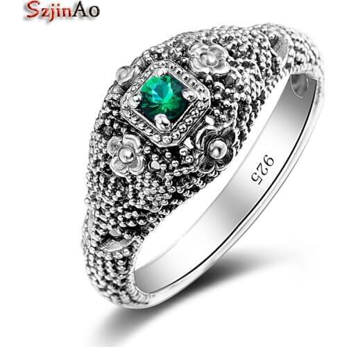 Szjinao Holy Bague 3ct Russian Flower Emerald Ring 925 Solid Sterling Silver Set Bohemia Best Brand Jewelry For Women