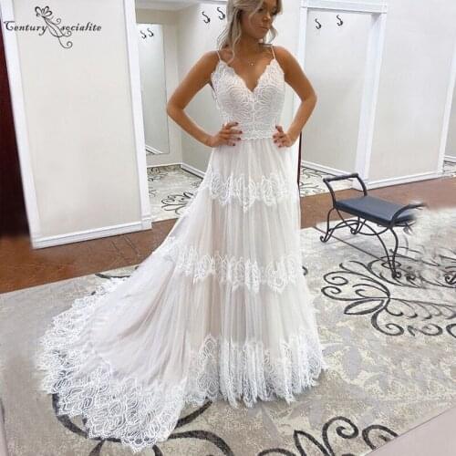 Vestido de Noiva Boho Wedding Dresses for Women 2020 Lace Bridal Dress Spaghetti A-Line Bohemain Wedding Gowns Robe De Mariee