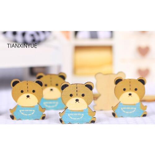 100PCs Cartoon Bear Wooden Buttons natural wooden buttons crafts and scrapbooking sewing accessories botones