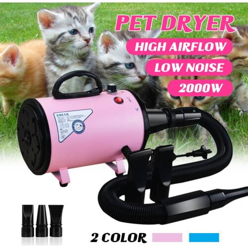 2000W Pink Black Blue 220V Adjustable Dog Grooming Dryer Pet Hair Dryer Strong Power Low Noice Stepless Speed Blower Eu Plug