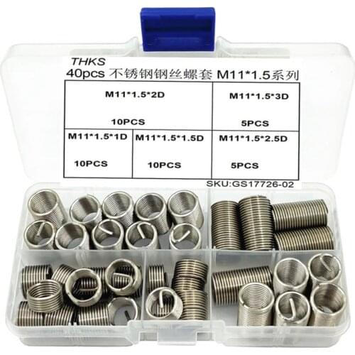 40pcs / box stainless steel wire screw sleeve thread repair sleeve thread sheath M9 * 1.5-M11 * 1.5 series