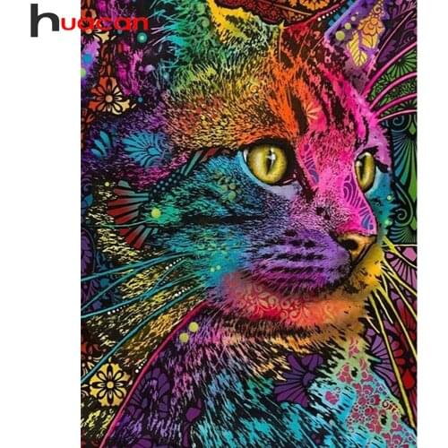 Huacan 5D DIY Diamond Painting Cross Stitch Cat Diamond Embroidery Mosaic Animal Paintings For Interior Handmade Gift Wall Art