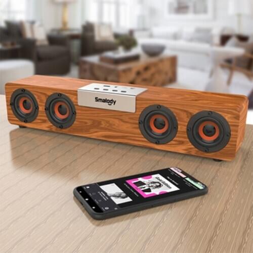 Soundbar Wireless Bluetooth v5.0 TWS Powerful Stereo Wooden Speaker 20W Music Subwoofer Computer TF FM Radio For Home PC
