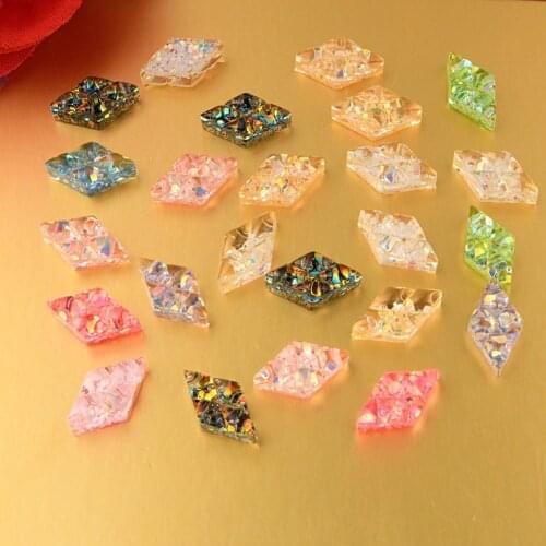BOLIAO New 10Pcs 14*14mm Diamond Shape Resin Contains Glitter Transparent Flat Back Earring Accessories Decoration R363
