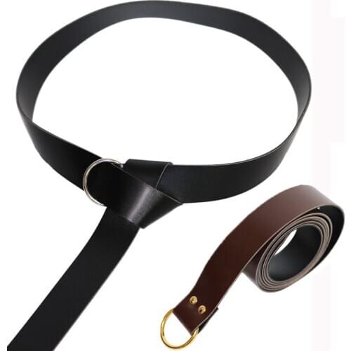 Cheap Medieval Ring Belt Slender Bridle PU Leather Belt for Sword, Pirate, Scottish, Steampunk Knight Cosplay Use 2 Colors 185cm