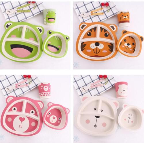 Bamboo Fiber Children Baby Tableware Plate Dishes Bowl Dinnerware Feeding Set Food Container Anti-fall Tray