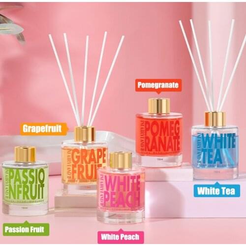 1pcs 150ml Printed Letters Reed Diffuser White Peach, Grapefruit, White Tea, Pomegranate, Passion Fruit for Home Decoration