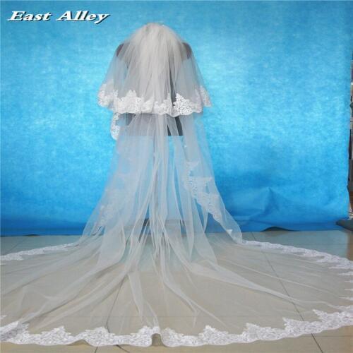 2 Layer Lace Bridal Veil 118"X110" Cathedral Length Wedding Veil in White , Ivory