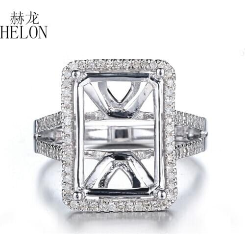 HELON 10x14mm Emerald Cut Sterling Silver 925 Pave 0.4ct Natural Diamonds Engagement Wedding Trendy Fine Jewelry Semi Mount Ring