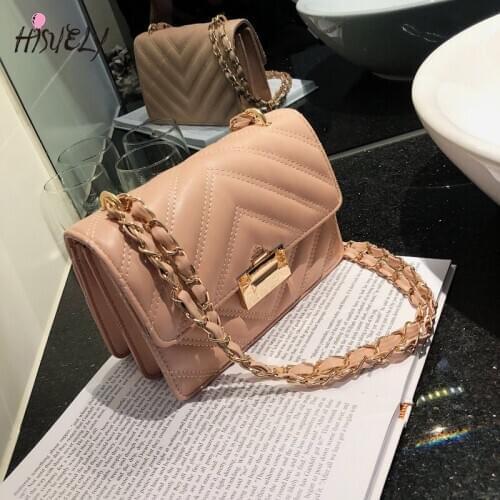 HISUELY European Fashion Square Bag New High Quality PU Leather Womens Designer Handbag Lock Chain Shoulder Messenger bags Q4