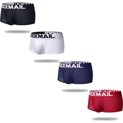 JOCKMAIL Sexy Men Boxer Briefs Breathable Mesh Boxershorts 4-pack Men Male Underpants Cueca Gay Penis Pouch Panties Mens Trunks
