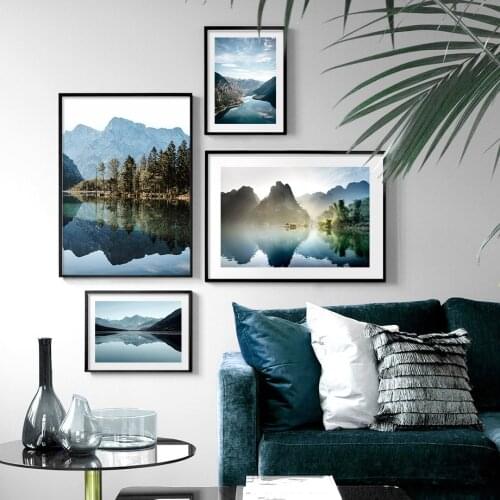 Lake Mountain Reflection Jungle Quote Wall Art Canvas Painting Nordic Posters and Prints Living Room Home Decoration Wall Pictur