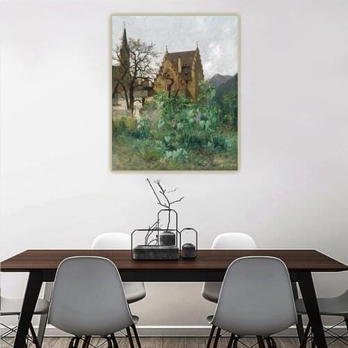 Adolf Kaufmann《Sunflowers in the front yard》Canvas Oil Painting Art Aesthetic Poster Picture Wall Hanging Decor Home Decoration