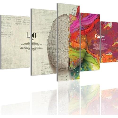 Left Brain Right Brain 5 Panels DIY Wood Frame Canvas Painting Poster Wall Art Print Picture Living Room Home Decoration