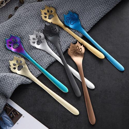 Stainless Steel Cute Cat Claw Spoons Small Coffee Tea Cake Dessert Spoon Fancy Sugar Teaspoon Tableware Kitchen Accessories