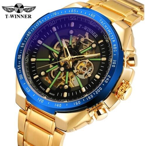 T-winner Mens Luxury Self-winding Mechanical Retro Style Analogue Display Watch with Stainless Steel Bracelet WRG8194M4