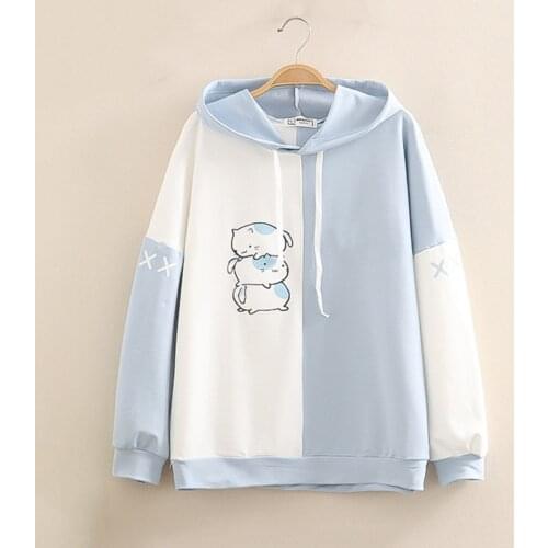 New Fashion Kawaii Hoodies Women Sweetshirts Casual Piggy Print Hoodie Long Sleeve Patchwork Sweatshirt Tops Свитшот Женский