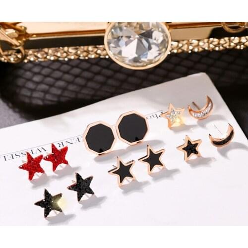 New Style Women Stainless/Titanium Steel Stud Earrings Geometric Polygon Five-pointed Star Non-fading Hypoallergenic Earrings