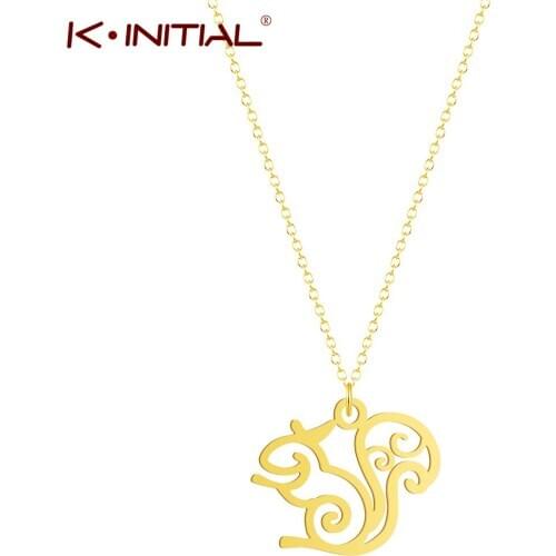 Kinitial Stainless Steel Charm Squirrel Necklace For Women Man Nuts Trees Woodland Squirrels Pendant Necklace Engagement Jewelry