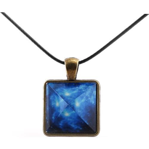 Original Blue Galaxy Pyramids Necklace Vintage Glowing Jewelry Love Pendant for Couples Lovers Glow In the Dark Women Men Gift