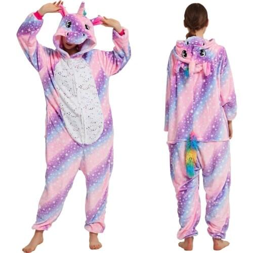 2020 Animal Unicorn Pajamas Adults Winter Sleepwear Kigurumi Wolf Panda Unicornio Pyjamas Women Onesie Anime Costumes Jumpsuits