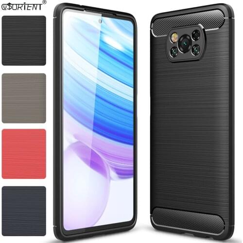 For Xiaomi POCO X3 NFC Shockproof Silicone Soft Back Cover Xiomi Xaomi POCOPHONE X3NFC Carbon Fiber Texture Fitted Phone Case