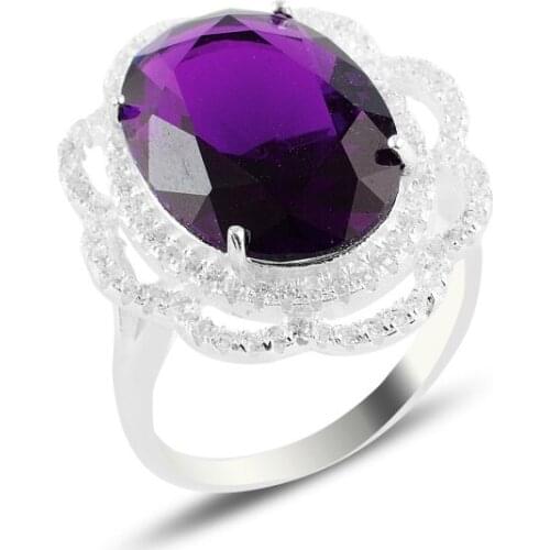 Silver 925 Sterling Amethyst Zircon Engagement Ring