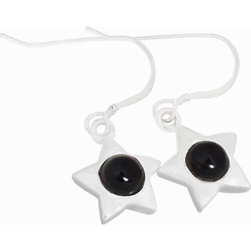 Genuine Black Onyx Earrings, 100% 925 Sterling Silver, 27mm, 3.7g , ER2286BO, New