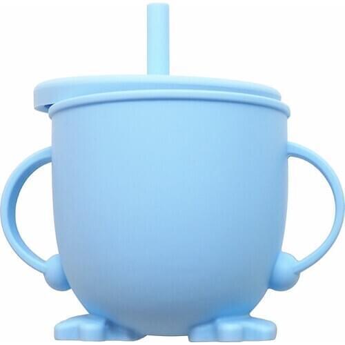 Chenkai 1pcs 8 Color Baby Feeding Straw Silicone Cups Food Grade Drop-Proof Infant Learning Drink Two Handle Grasping Toy Cup