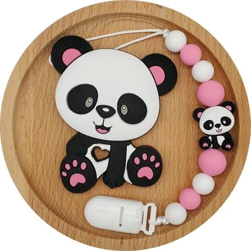Silicone Teether Chain Baby Teethers Gift Pacifier Clip Holder Cartoon Panda Babies Teething Beads Food Grade Pacifier Chain Set
