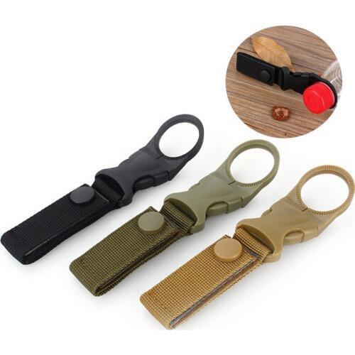 Outdoor Tactical Nylon Webbing Water Bottle Hang Buckle EDC Multi-function Carabiner Portable Keychain Webbing Strap For Hiking