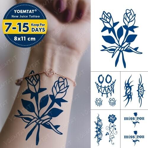 Juice Lasting Waterproof Temporary Tattoo Sticker Rose Flower Love Butterfly Flash Tattoos Female Arm Body Art Fake Tatto Male