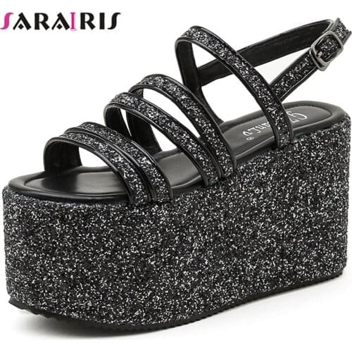 SaraIris INS Hot Sale Female Sandals Bling Buckle Platform womens Sandals Quality High Heel Summer Casual Trendy Shoes Woman