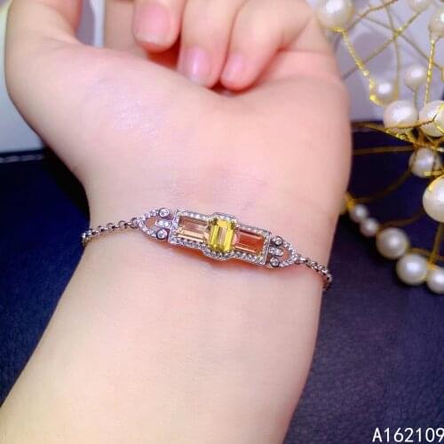 Fine Jewelry 925 Sterling Silver Inset With Natural Gemstone Womens Luxury Trendy Rectangle Tourmaline Hand Bracelet Support De