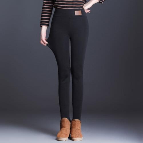 Winter Womens Lamb Hair Warm Thick Tight Cashmere Pants Ladies High Waist Elastic Black Grey with White Green Hair Warm Pants