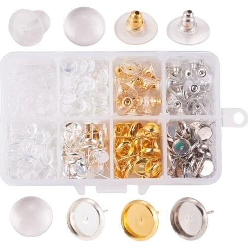 1 Box DIY Earring Jewelry Making Ear studs Brass Stud Earring Settings Plastic/Brass Ear-nuts Nut Backs Clear Glass Findings
