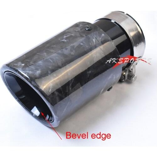 1PC Car Exhaust Tail Pipe Curly Glossy Forged Carbon Fiber Stainless Steel Bevel Edge Muffler Tip Pipe For E90 E63