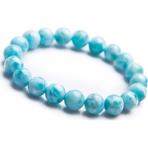 10mm Genuine Blue Natural Larimar Bracelet Water Pattern Gemstone Crystal Dominica Round Bead Bracelet AAAAAA