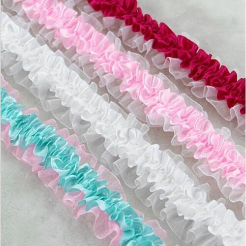 10Yards High Quality Yellow Pink Elastic Ruffled Lace Trim Pleat Stretched Lace Bed Doll Clothes Baby Hair Band DIY Accessories