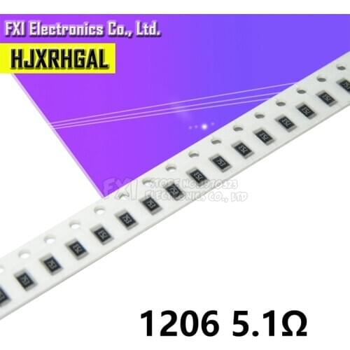 100PCS 1206 SMD Resistor 5.1 ohm chip resistor 0.25W 1/4W 5R1 5.1R new original