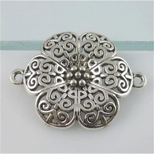 2pcs Antique Silver Color Flower Connection Charms Jewelry DIY Earrings Connector Charms For Bracelet 12087