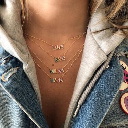 2021 Summer High Quality 925 Sterling Rainbow Colorful Cz MAMA LOVE DREAM Necklace For Women Ladies Bohemia Boho Fashion Jewelry