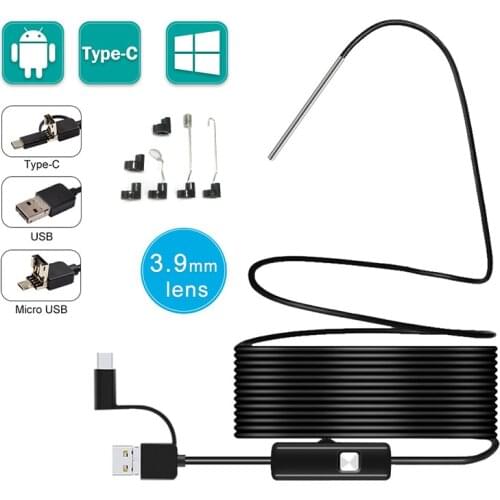 3.9MM 3 in 1 Android Endoscope Camera IP67 Waterproof Snake Camera with 6 Led Lights for Samsung Huawei , LG ,Xiaomi PC