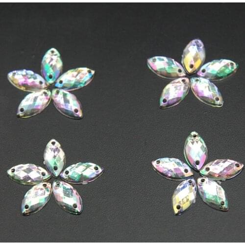 300pcs 5*10mm Clear Crystal AB Acrylic Sew On Rhinestones Flat Back Fancy 2 Holes Horse Eye Gems Strass Stones For Dress Crafts