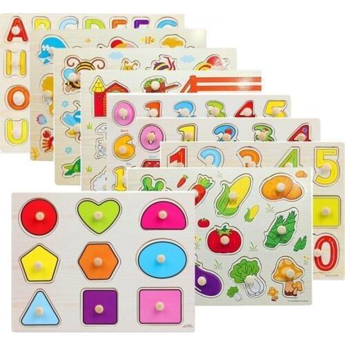 3D Puzzle Wooden Toys Cartoon Cognitive Digital Letter Early Educational Montessori Learning Toys Gifts For Children Kids Baby