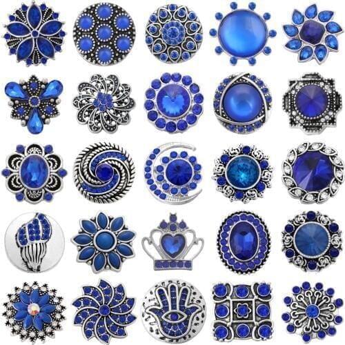 5pcs/lot Wholesale Snap Jewelry Blue Rhinestone 18mm Snap Buttons for Snap Bracelet Bangle Interchangeable Jewelry
