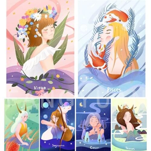 5D Diy Diamond Painting Cartoon Girl Twelve Constellation Portrait Full Square/round Mosaic Kit Hd Quality Handmade Wall Artwork