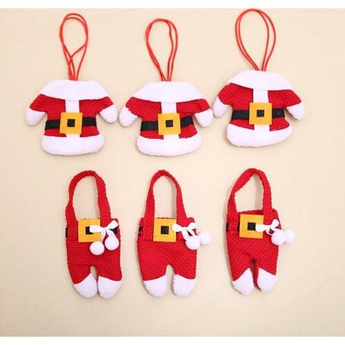 6 Sets Santa Claus Christmas New Year Pocket Fork Knife Cutlery Holder Bag Home Party Table Dinner Decoration Tableware